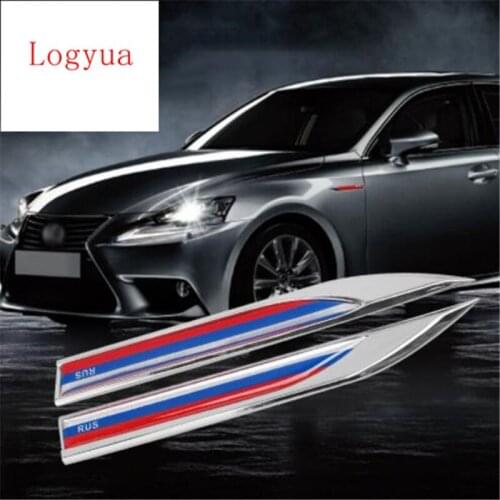 Russia Flag 15*1.7cm Zinc Alloy Epoxy Blade Badge Emblem Fender Car Sticker Body Decoration For Cars 2Pcs = 1 Pair