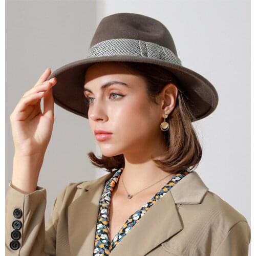 Real Woolen Fedoras Hat for Lady Luxury Wide Brim Felt Fedora Hats Winter Wedding Party Trilby Hat Unisex Adult Fashion Jazz Hat