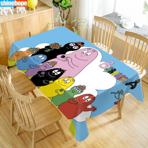 Cartoon Barbapapa Tablecloth Waterproof Fabric Rectangular Dust-proof Table Cover For Party Home Decor TV Covers 140X250cm