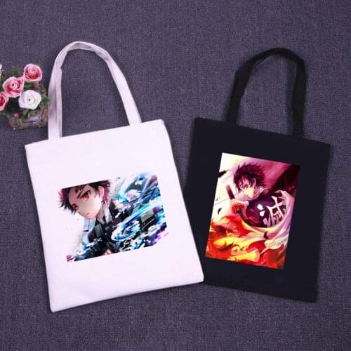 New Japanese Anime Demon Slayer Fashion Canvas Bag Harajuku Goth Large Capacity Womens Bag Top Punk Shoulder Bag Retro Tote Bag