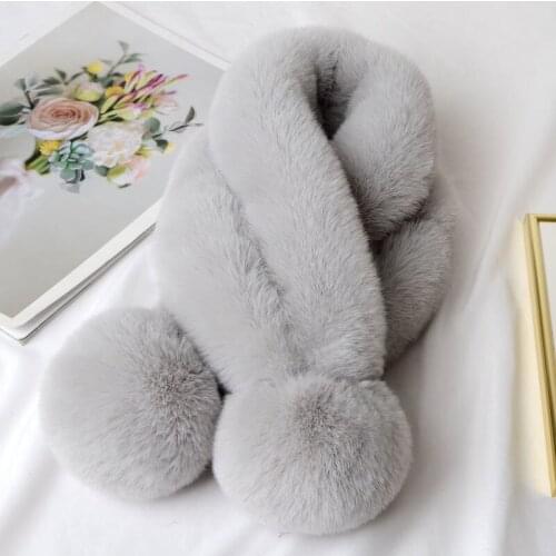 Light Gray Fashion Autumn Winter Women Lady Faux Fox Furry Plush Scarf Grass Collar Fur Scarf Korea Neck Warmer New Gift Bufanda