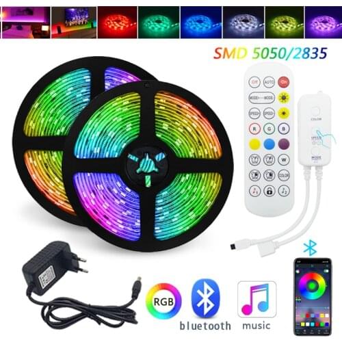 Bluetooth Music 5050 LED Strip Light SMD 2835 Flexible Ribbon fita 5M 10M 15M RGB LED light Tape Diode DC12V led lights for room