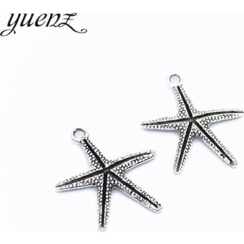YuenZ 15pcs starfish charms metal antique silver color pendant for jewelry making 24*22mm D787