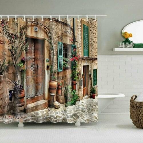 Country Style Shower Curtain Waterproof Polyester Farmhouse Door Bath Curtains
