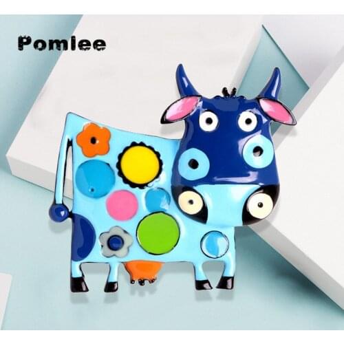 Pomlee Colorful Enamel Cow Brooches For Women Winter Coat Sweater Pin Brooch Animal Milk-cow Pin Diaco Jewelry 2021