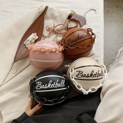 Women Girl Basketball Round PU Leather Handbag Chain Shoulder Messenger Crossbody Bag Satchel Tote Purse New