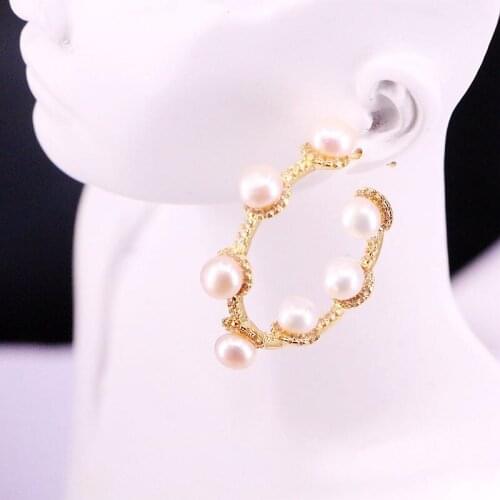 2Pairs, Fashion Women Earrings Gold Color Nature Pearl Beads Stud Earrings