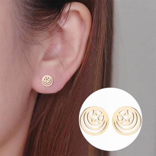 Womens earrings stainless steel simple geometric round hollow star earrings