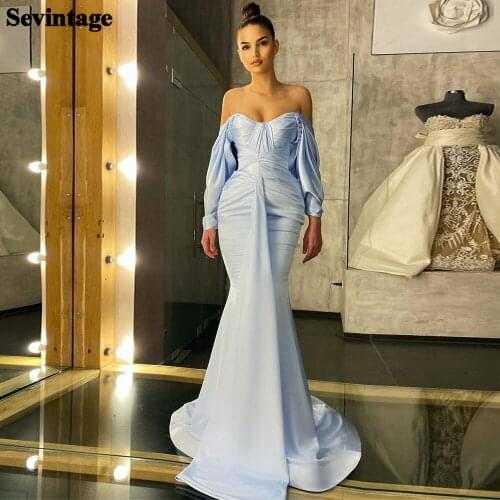 Sevintage Sexy Mermaid Satin Prom Dresses Off The Shoulder Long Sleeves Evening Gowns Formal Women Party Dress 2021 Custom Made