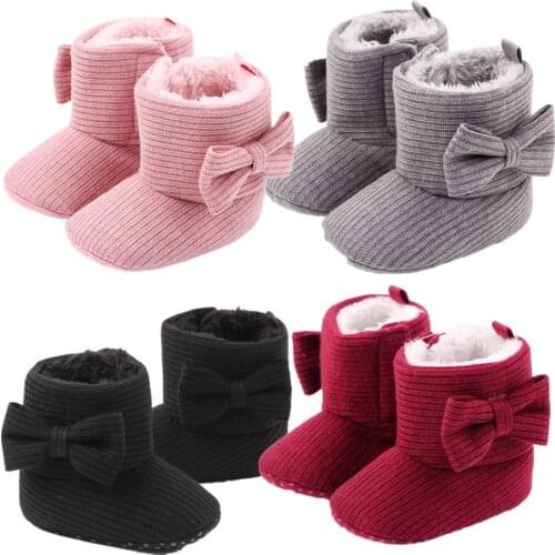 Baby Girls Boys Snow Boots Soft Sole Anti-Slip Crib Shoes Winter Keep Warm Cozy Corduroy Cute Pink Bowknot Infant Girls Booties