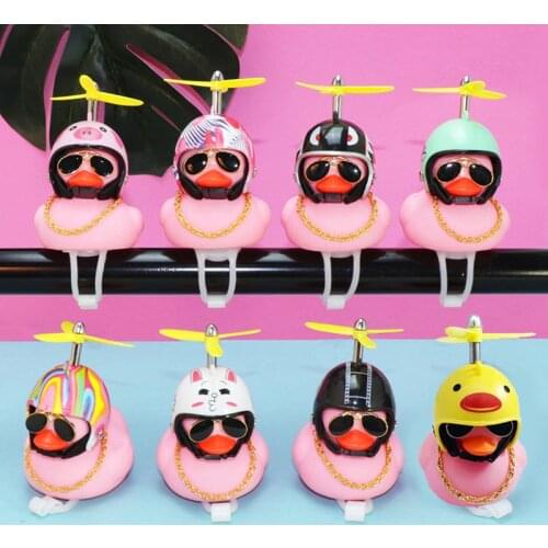 1pc Car Ornament Lovely Small Pink Duck Broken Wind Helmet Outdoor Sports Decor Squeaking Glowing Duck Toys for Adults Kids