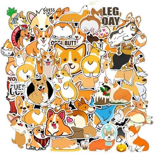 10//50pcs/Pack Animals Dogs Corgis Stickers Skateboard Luggage Guitar Vsco Girl Waterproof PVC Cute Graffiti Sticker Kids Toys