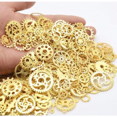 100g Vintage assorted gear cogs uv resin jewelry filler seal in charms metal steam punk random mixed DIY jewelry findings