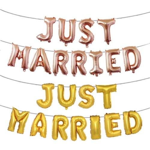 11pcs 3 Colors Rose Gold Silver 16 Inch Letter JUST MARRIED Balloons Wedding Aluminum Foil Balloon Outdoor Party Decoration