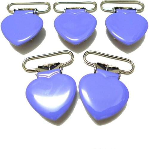 25pcs 1'' 25mm #32 Lavender Colored Enamel Heart Shaped Suspender Clips