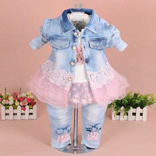 Baby Clothes Set Infant Girl Clothing 2019 Fashion Baby Suit for Girl Floral Denim Jacket+T-shirt+Jeans 3pcs Toddler Kids Outfit