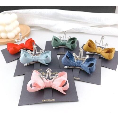 5pcs/Lot 2021 New Girls Hair Clip Shiny Crown Rhinestone Princess Hairpins Kids Ribbon Bow Barrettes Party Hair Accessories