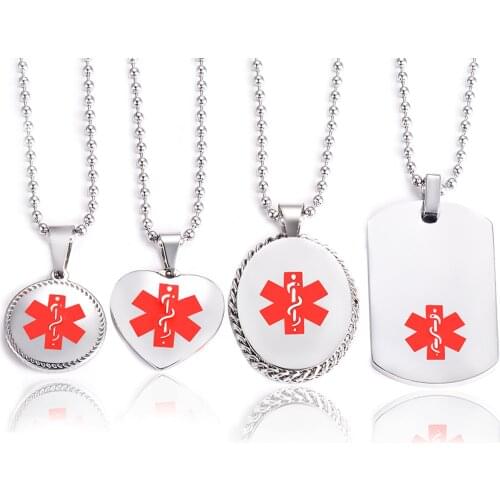 Stainless steel Unisex Emergency Medical Alert ID Necklace Dog Tags Pendant Jewelry