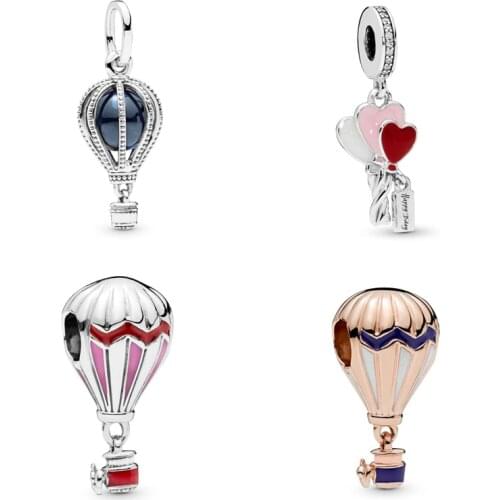 Free Shipping 925 Sterling Silver Red Blue Hot Air Balloon Travel Charm Fit Original Pandora Bracelet For Women Diy Jewelry