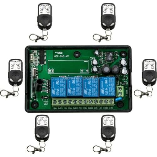 85v~250V 4CH RF Wireless Remote Control Relay Switch Security System Garage Doors, Electric Doors & 1 x Receiver 6 x Transmitter