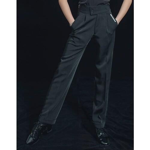 New MA2173 Button Design Male Latin Dance Trousers Black, Blue Men Latin Dancing Pants for Samba Tango Chacha Practice Costume