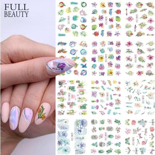 12 pcs Flower Leaf Colorful Base Stickers for Nails Water DIY Sliders for Manicure Summer Design Accessories CHBN1753-1764
