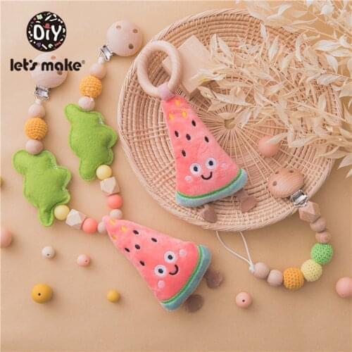 Lets Make 1PC Wood Clip fruit doll Cart Chain Pendant Rattle Silicone Teether Wooden Bell Baby Care Childrens Toys For Kids
