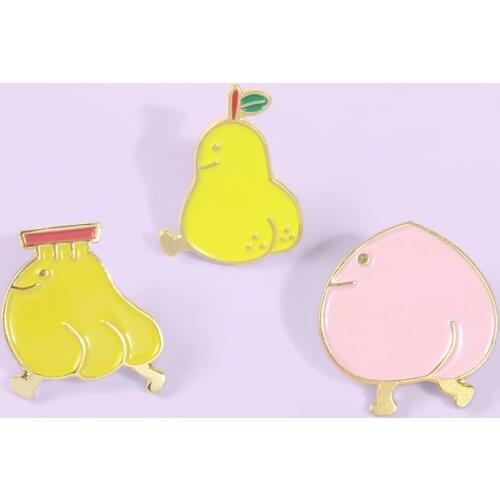 Fruit Chick Enamel Pins Cartoon Pear Banana Peach Brooches Backpack Clothes Lapel Pin Custom Button Badge Jewelry Gift for Kids