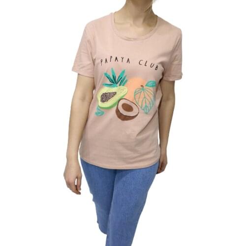 Double Sleeve Papaya Club Printed T-Short-CAMEL