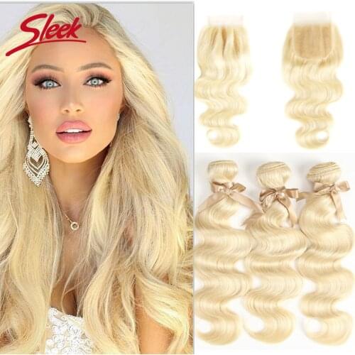 Sleek Mink Human Hair Blonde613 Bundles With Closure Brazilian Body Wave 3 4 Bundles With Closure Hair Extension Remy Human Hair