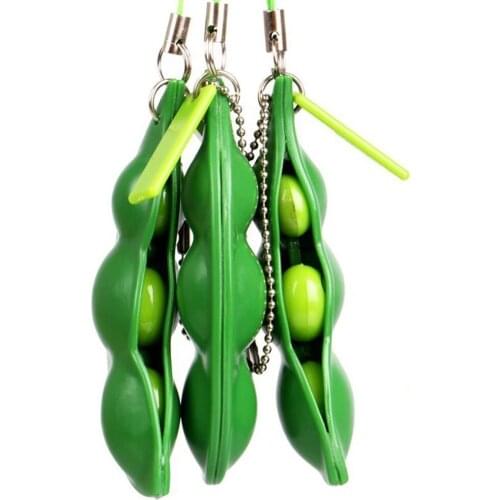 Fidget Squishy Infinite Squeeze Edamame Toy Bean Pea Expression Chain Key Pendant Ornament Stress Relieve Toys Sleutelhanger
