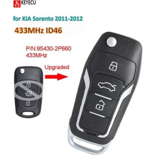 Keyecu Smart DIY Upgraded Flip Remote Car Key Fob 3 Button 433MHz ID46 for KIA Sorento 2011-2012 P/N: 95430-2P660 &Uncut Blade