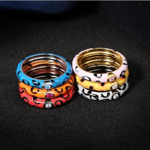 Fashion New Enamel Epoxy Simple Multicolor Ring Leopard Print Honey Butterfly Ring Ladies Men Couple Rings Engagement Jewelry