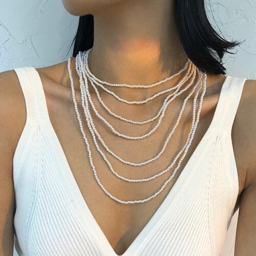 Lalynnly New Fashion Simulation Pearl Necklaces Female Multi Layer Chain Choker Necklace For Women Jewelry Accessories N8579
