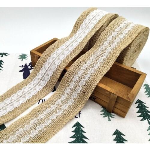 2M Burlap Lace Craft Ribbon Natural Fabric Craft Jute Ribbon Roll for Wedding Decorations Party Decor DIY Handmade Crafts