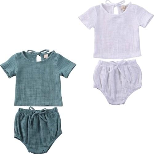 Baby Summer Clothing Boy Clothes Set Baby Girl Cotton&Linen Tops+Kids Shorts Newborn Pants Solid 2pcs Short Sleeve Outfits