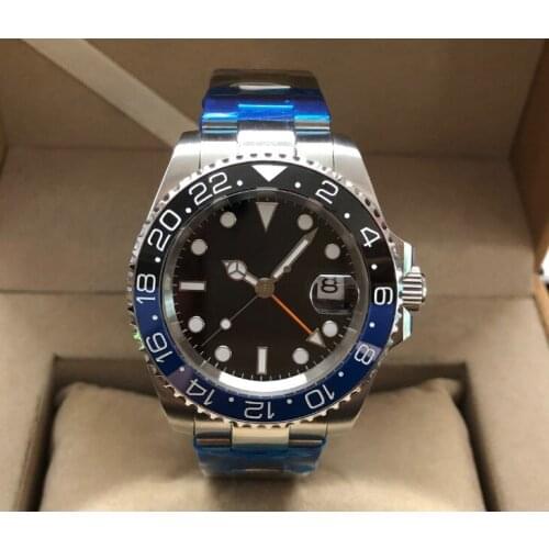 Sapphire crystal 40mm no logo black dial Asian Automatic Self-Wind movement Ceramic bezel GMT luminous mens watch gr68-20