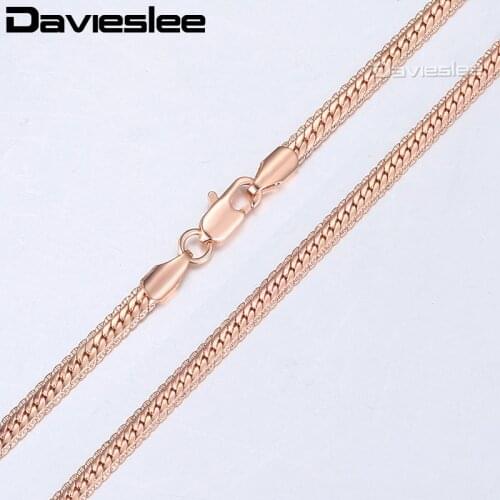 Davieslee Mens Womens Necklace 585 Rose Gold Chain Necklaces for Women Hammered Curb Link Wholesale Jewelry 3/4mm LGNM40