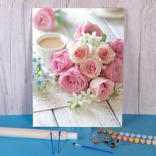 Landscape Flower Car Eiffel Tower Painting By Numbers Complete Kit Acrylic Paints 40*50 Canvas Painting Home Drawing