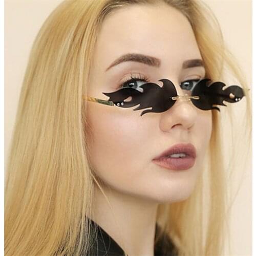 New 2020 Fashion Fire Flame Sunglasses Women Men Brand Design Rimless Wave Eyewear Luxury Trending Narrow Sun glasses Streetwear