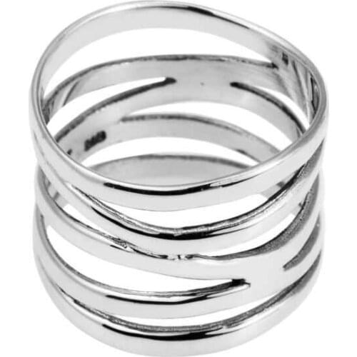 New fashion wide 5-ring twining ring creative punk silver color ring size 6-10