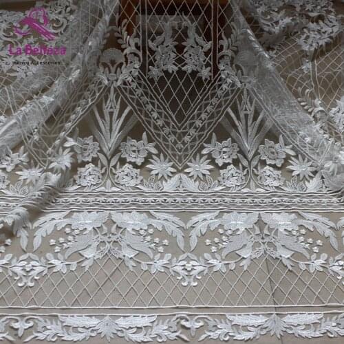 New off white big pattern embroidered tulle / net weddingdress lace fabric DIY sewing accessories lace fabric