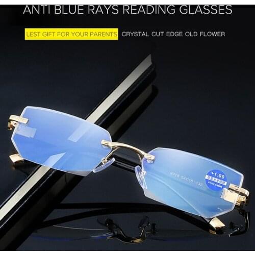 Rimeless Reading Glasses Anti Blue Light Comfortable Frameless Computer Presbyopic Glasses Men Women Diamond Cutting