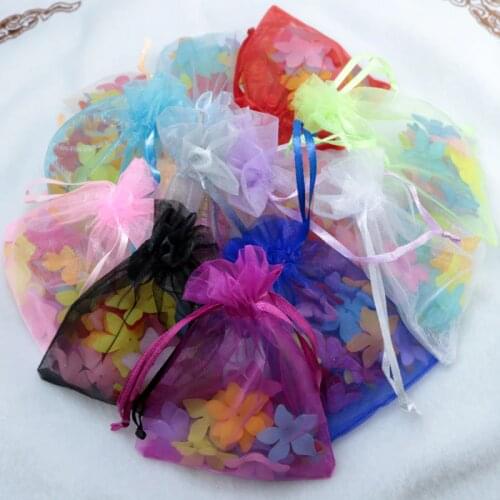 Wholesale 100pc/lot 5x7cm Organza Gift Bags Christmas Bags Wedding Drawable Organza Voile Gift Packaging Bags Cheap Pouches Bags