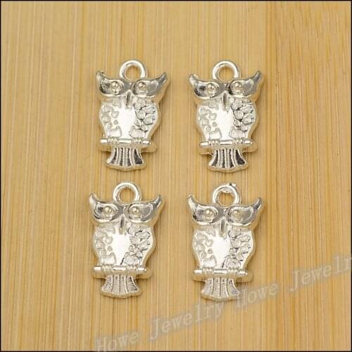 Wholesale 75 PCS Vintage Charms Owl Pendant Bright silver Fit Bracelets Necklace DIY Metal Jewelry Making JC-606