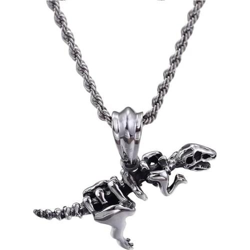 Stainless Steel Mens Dinosaur Skeleton Pendant Overlord Dinosaur Titanium Steel Necklace
