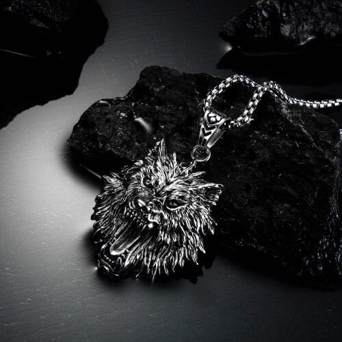 55Cm Nordic Hip Hop Stainless Steel Color Man Necklace Street Trend Retro Teen Wolf Head Pendant Accessories Jewelry 2021 Trend