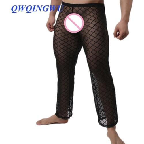 Sexy Mans Transparent Long Pants Breathable Thin Mesh Pajamas Trousers Pajamas Pants Nightwear Underwear Male Sleep Bottoms