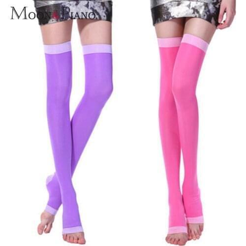 Sexy Woman Sleep Stocking Comfortably Naturally Tights Over Knee Socks Fashion Female Open Toe Breathable Purple Thigh High Sock