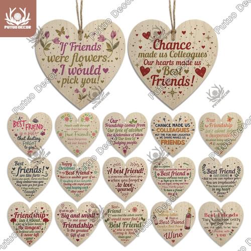 Putuo Decor Best Friend Heart Shape Wooden Hanging Sign Lovely Friendship Plaque Crafts Ornament for Gift To Friend Keepsake Tag